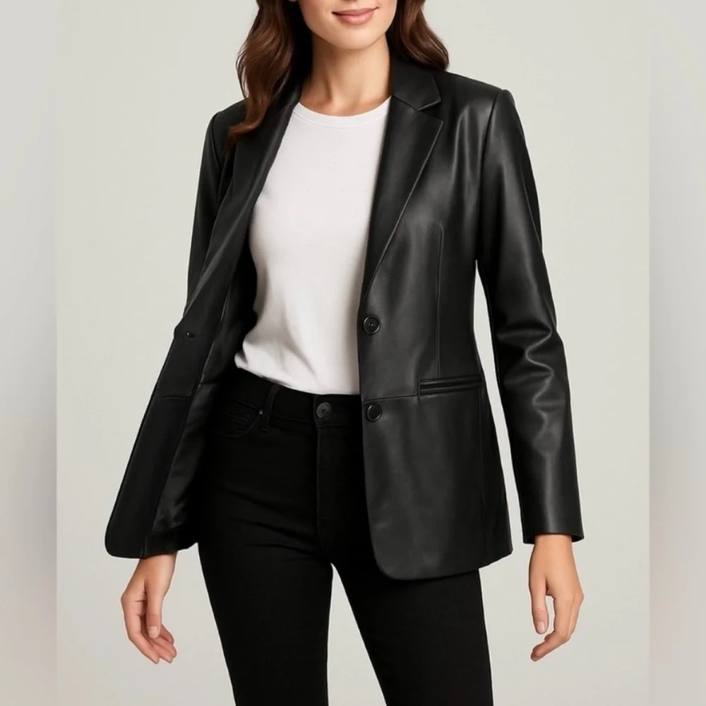 Rebecca Minkoff Black Lambskin Leather Blazer/Size Small - Picture 1 of 10